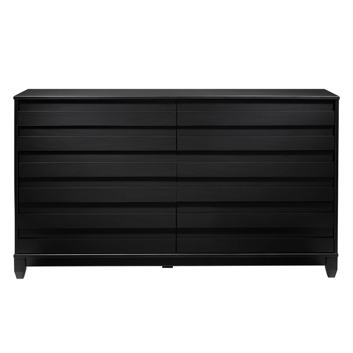 Modern 6 Drawer Solid Wood Dresser With Channel Pulls - Black