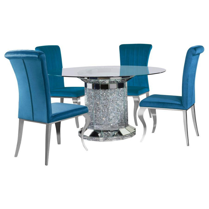 Ellie - Mirrored Pedestal Dining Table Set