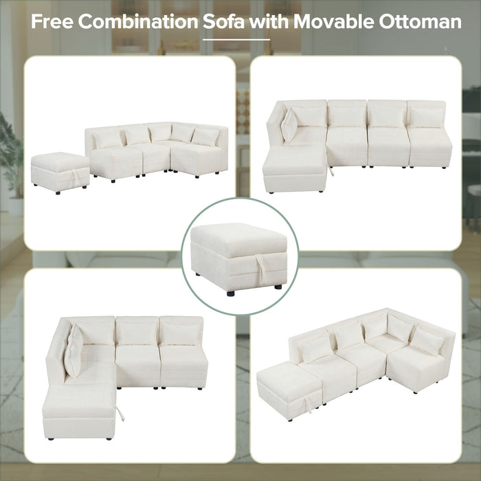 Free-Combined Sectional Sofa 5 Seater Modular Couches With Storage Ottoman, 5 Pillows For Living Room