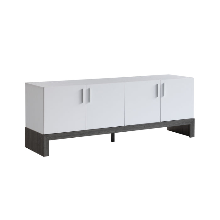 Side Credenza With 4 Doors, Storage Cabinets, 60" TV Stand - White & Distressed Grey