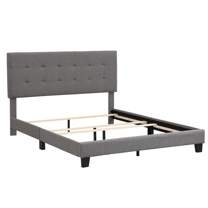 Queen Size Upholstered Platform Bed With Tufted Headboard, No Box Spring Needed - Gray