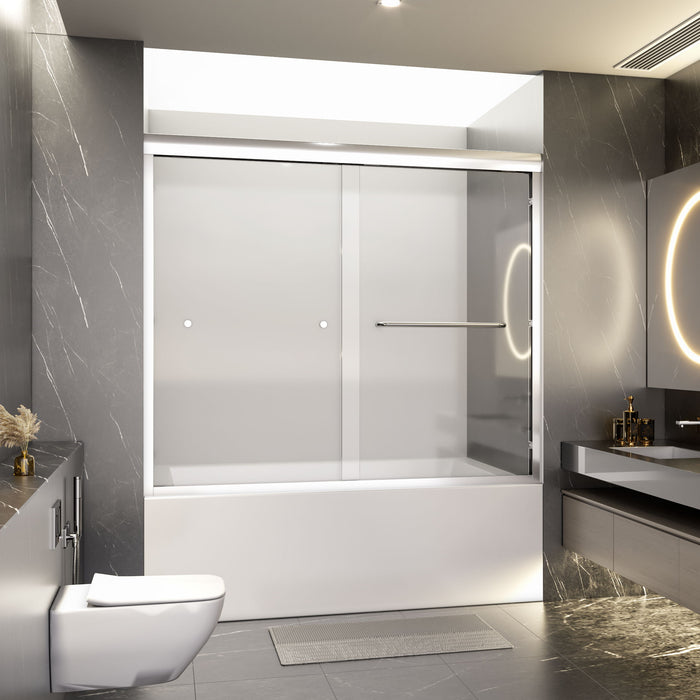 56" -60" W*58" H Semi-Frameless Double Sliding Tub Door, Bypass Bathtub Shower, 1 / 4" (6Mm) Thick SGCC Tempered Glass Door - Chrome