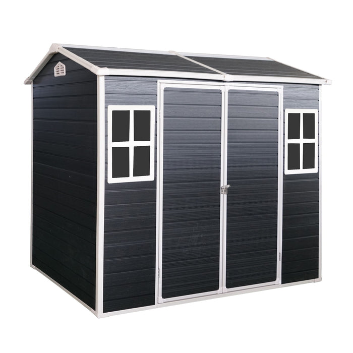 Resin Outdoor Storage Shed Waterproof Shed With Floor & Two Windows & Lockable Door, Tool Shed For Garden, Patio, Backyard