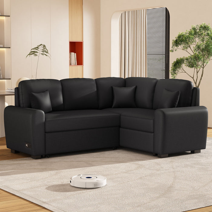 Sectional Sleeper Sofa With USB Charging Port And Plug Outlet, Pull-Out Sofa Bed With 3 Pillows, L-Shape Chaise For Living Room Small Apartment