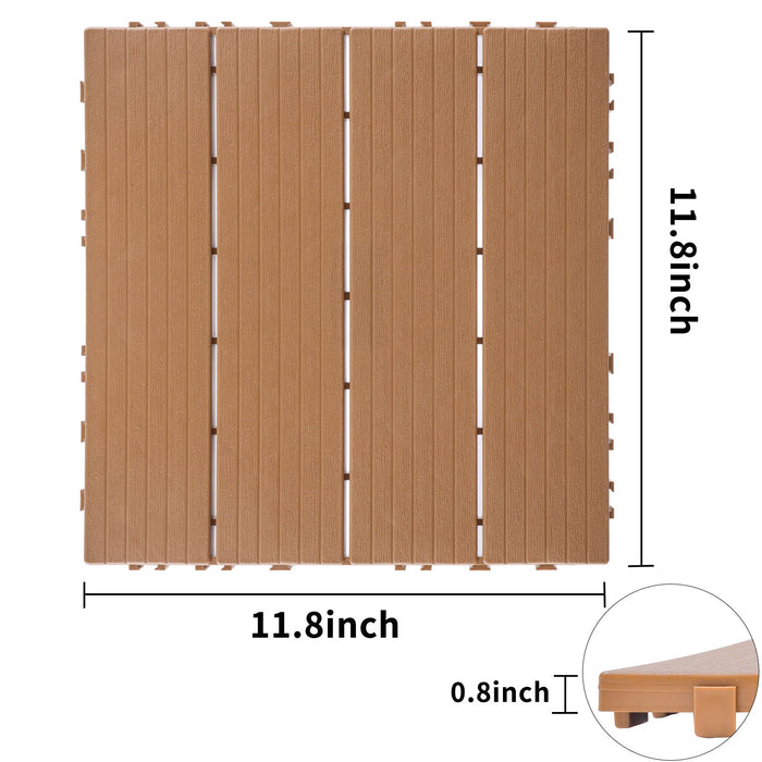 Plastic Interlocking Deck Tiles (Pack Of 44), Patio Flooring Outdoor Waterproof All Weather Use For Garden Poolside Front / Back Yard - Burly Wood