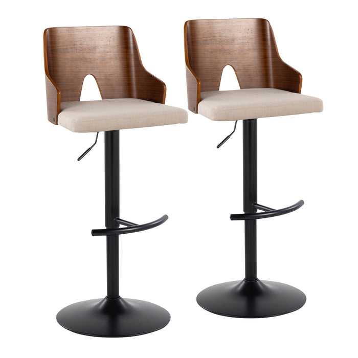 Ariana - Mid Century Modern Adjustable Barstool Stool With Swivel With Rounded T Footrest (Set of 2)