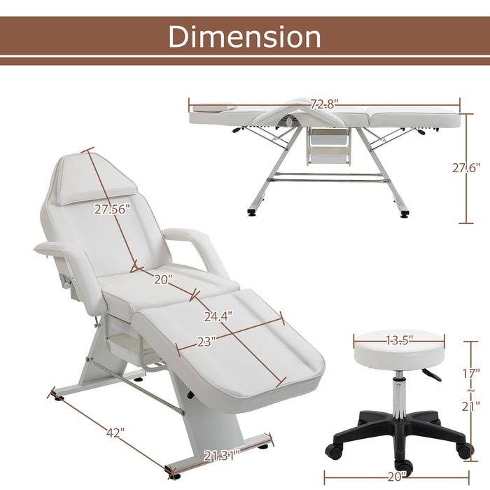 Massage Salon Tattoo Chair With Two Trays Esthetician Bed With Hydraulic Stool, Multi-Purpose 3-Section Facial Bed Table, Adjustable Beauty Barber Spa Beauty Equipment