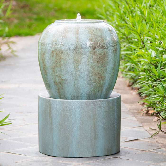 Heavy Outdoor Cement Fountain, Cute Unique Urn Design Water Feature For Home Garden, Lawn, Deck & Patio