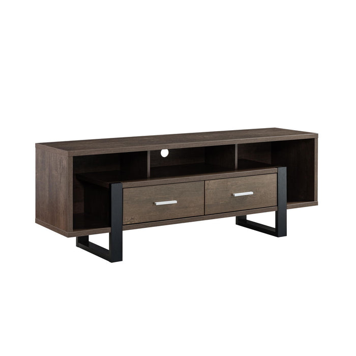 Modern TV Stand With Three Shelves And Two Drawers - Dark Brown / Black