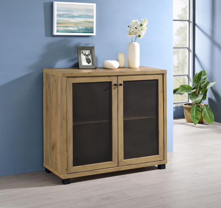 Mchale - Accent Cabinet With Two Mesh Doors - Golden Oak