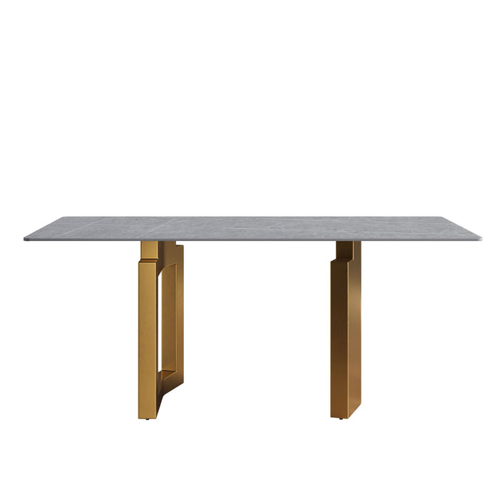 70.87" Modern Artificial Stone Gray Straight Edge Golden Metal Leg Dining Table - Gray / Gold