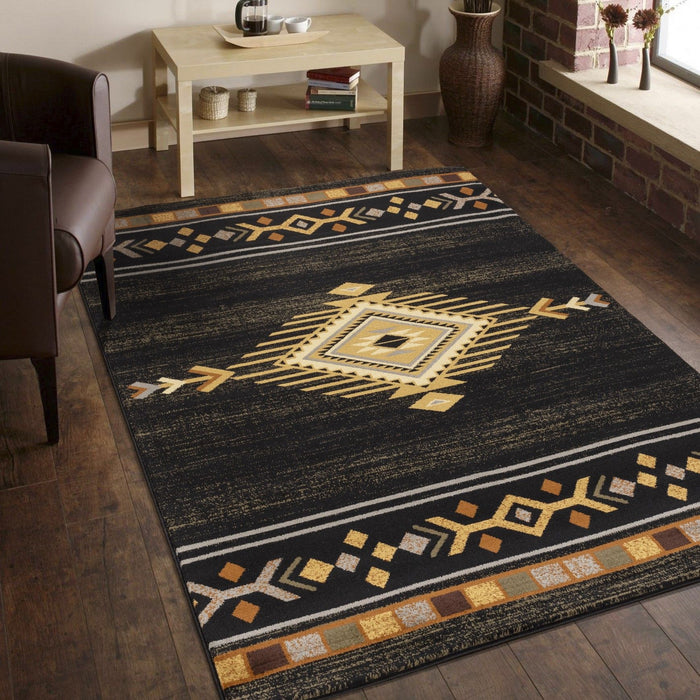 Tribes - 5'3" X 7'3" Polypropylene Southwest Area Rug - Black