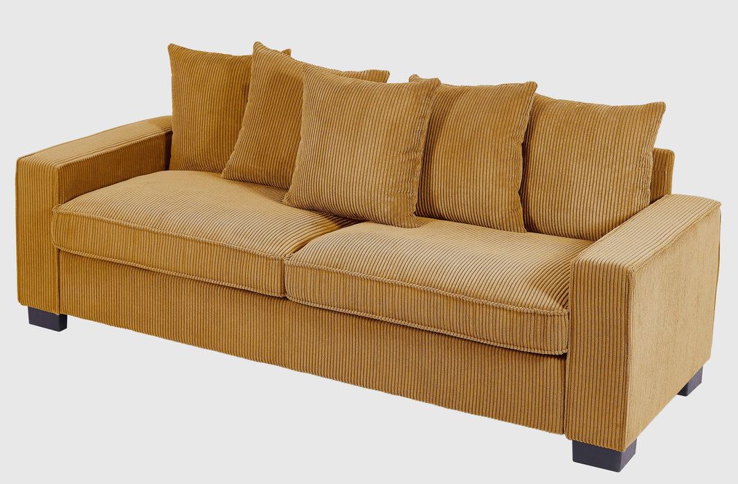 Luxe Corduroy Sofa With 5 Matching Toss Pillows, Sleek Design, Spacious And Comfortable 3 Seater Couch