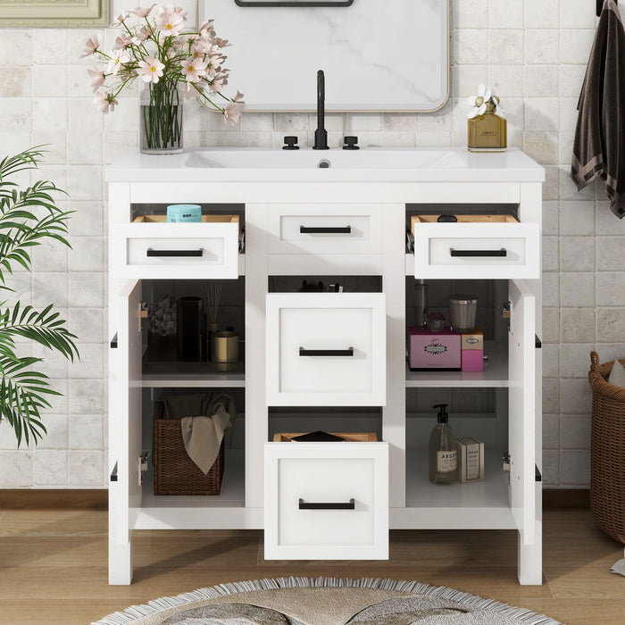 Bathroom Vanity Cabinet With Resin Integrated Sink 4 Drawers, 2 Doors - White