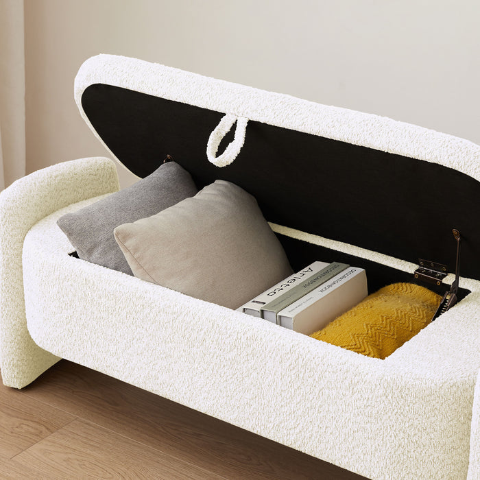 Ottoman Oval Storage Bench, 3D Lamb Fleece Bench With Large Storage Space For The Living Room, Entryway And Bedroom