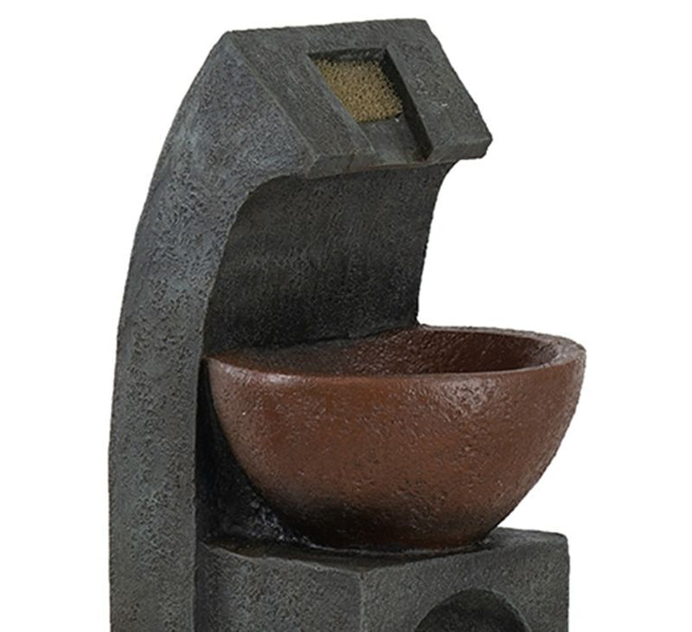 9.4X9.1X23.8" Black And Brown Sculptural Water Fountain With Bowl Basin, With Light And Pump, For Indoor And Outdoor - Brown / Black