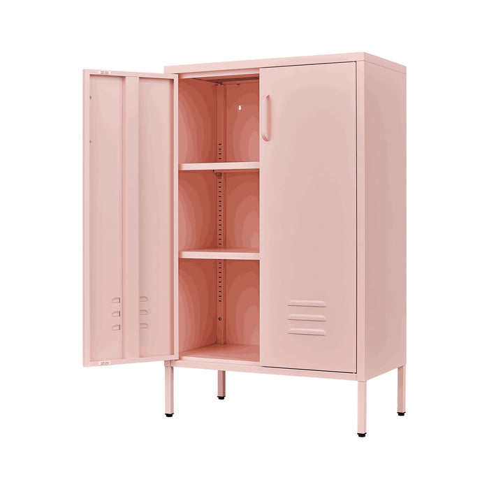 Pink Steel Double Door Cabinet With Handles, With Removable Dividers And Adjustable Height. Suitable For Living Room, Office, Bedroom, Study And Other Places - Pink