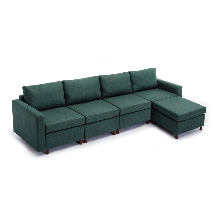 4 Seat Module Sectional Sofa Couch With 1 Ottoman For Living Room, Seat Cushion And Back Cushion Non-Removable And Non-Washable