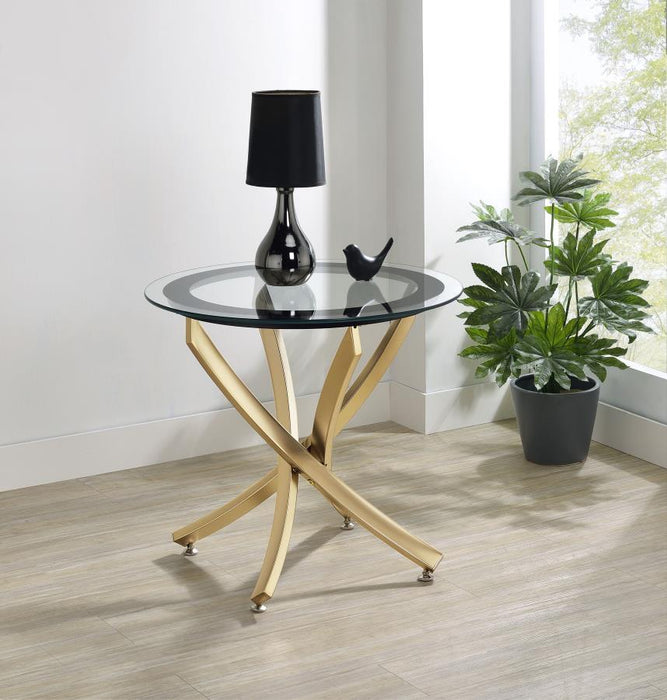 Brooke - Round Glass Top Side End Table Metal Base