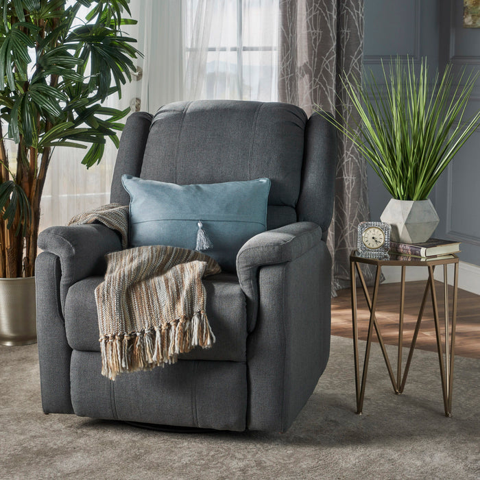 Fabric Glider Recliner With Swivel, Manual Reclining Chair - Charcoal