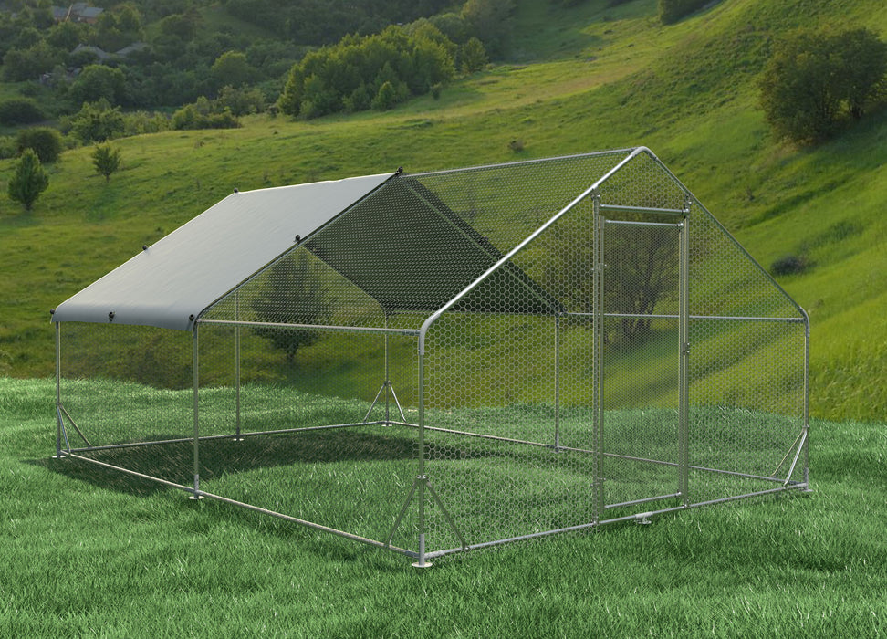 Large Metal Chicken Coop, Walk In Poultry Cage Hen Run House Rabbits Habitat Cage Spire Shaped Coop With Waterproof And Anti Ultraviolet Cover