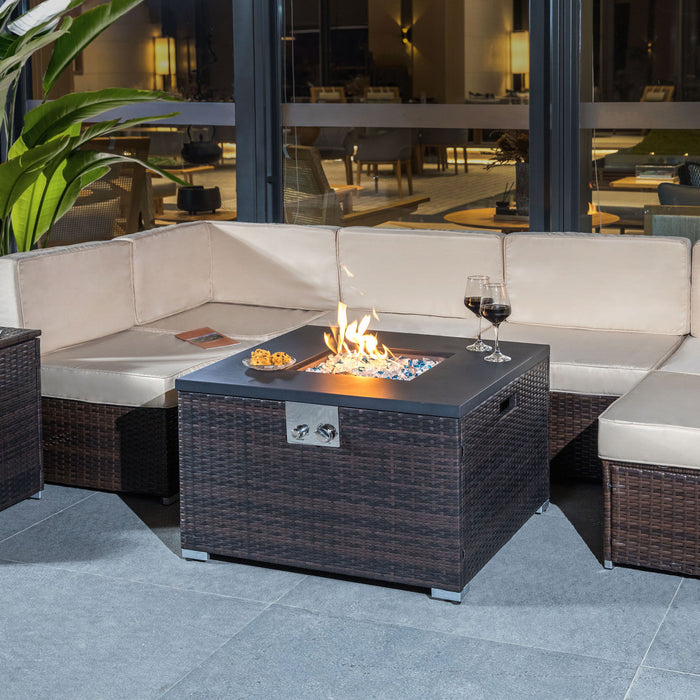 Outdoor Rectangle Fire Pit Table And Propane Tank Cover