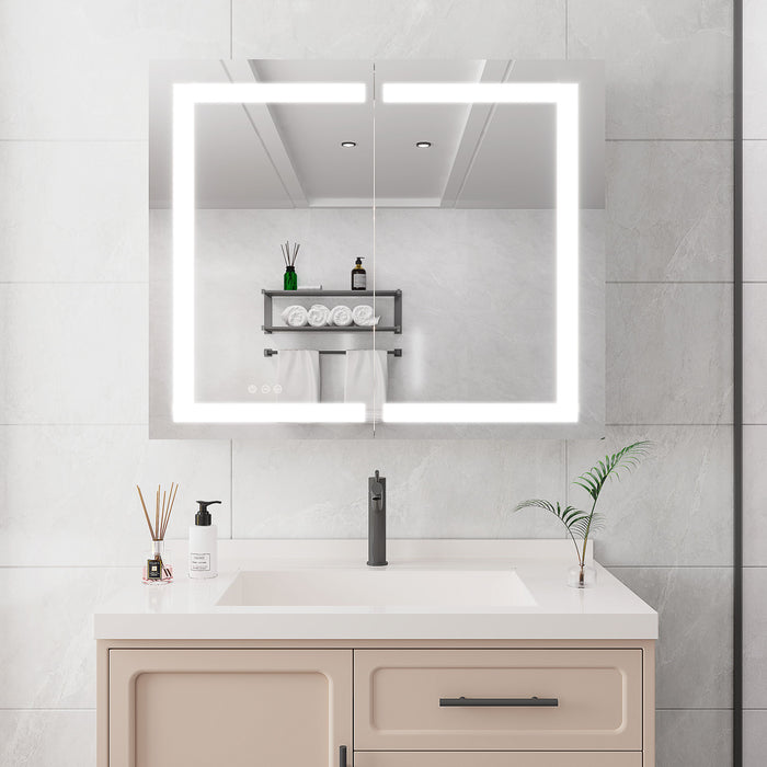 36 x 30" Medicine Cabinet With LED Vanity Mirror, Anti-Fog, Recessed Or Surface Mount, Waterproof, Dimmable, Aluminum 3000K~6000K Lighted Double Door Bathroom Cabinet With Touch Switch - Silver