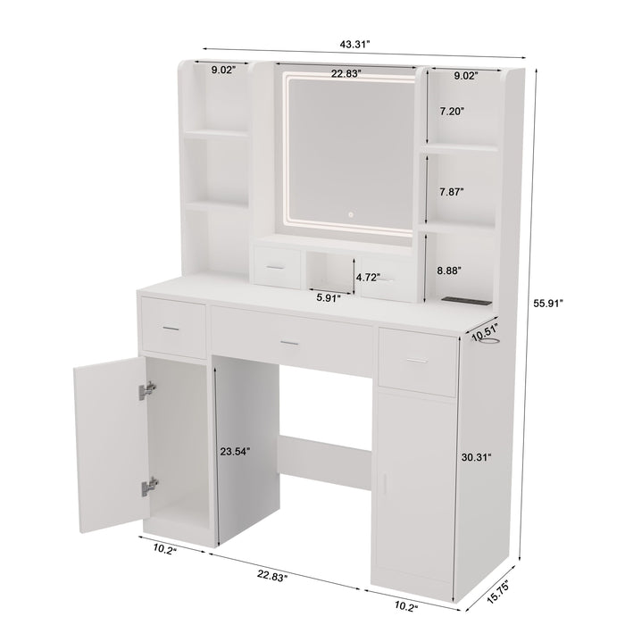 43.31" Newly Designed Smart Mirror Dressing Table With Drawers And Storage Cabinet, Dressing Table With Dressing Pad For Bedroom, Dressing Room