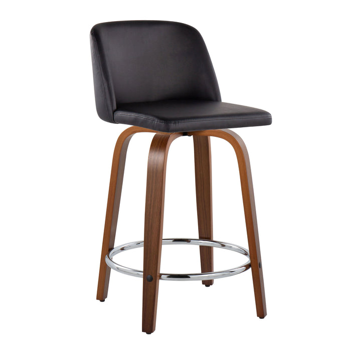 Toriano - Mid Century Modern Fixed Height Counter Stool With Swivel With Round Footrest (Set of 2)