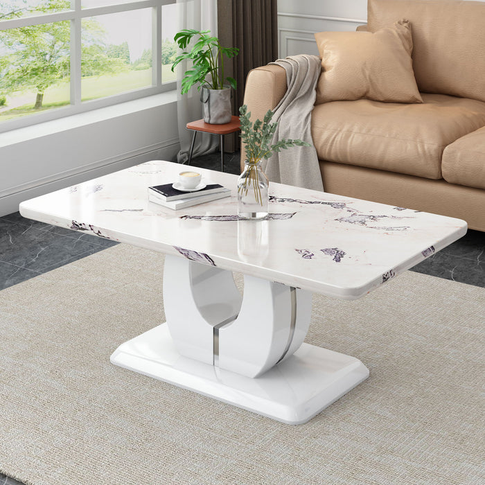 Modern Simple Luxury Imitation Marble Dining Table Rectangular Coffee Table, The Computer Desk, The Game Table, Suitable For Dining Room, Living Room, Terrace, Kitchen - White