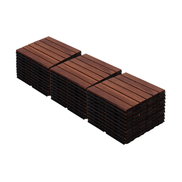 Interlocking Deck Tiles Striped Pattern, Square Acacia Hardwood Outdoor Flooring For Patio, Bancony, Pool Side