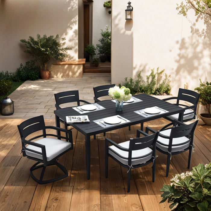 Outdoor Patio Rectangle Dining Table With Tapered Feet & Umbrella Hole - Ember Black