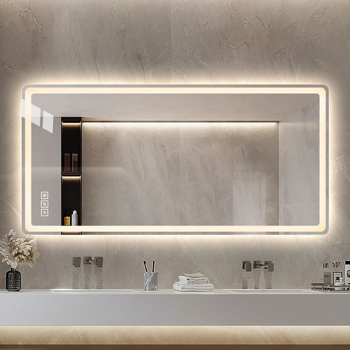 LED Bathroom Mirror Vanity Mirrors With Front Lights Wall Mounted Anti-Fog Frameless Make Up Mirror With Light Copper-Free Mirror Horizontal Or Vertical - Clear