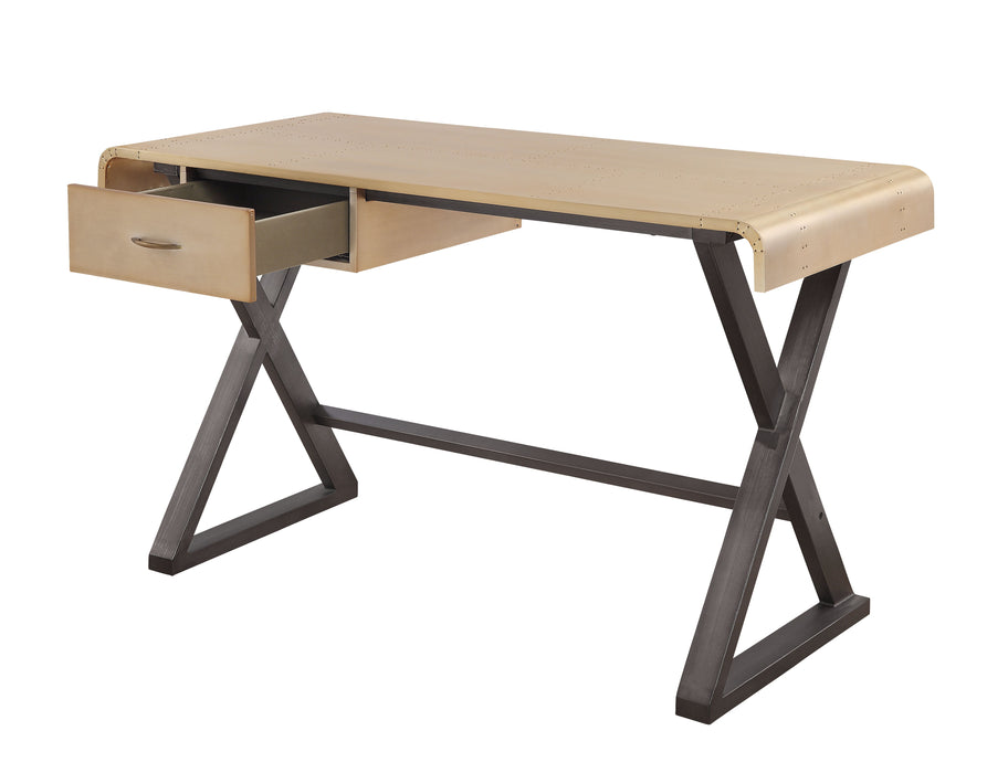 Danton - Aluminum Top Grain Leather Rectangular Writing Desk - Gold