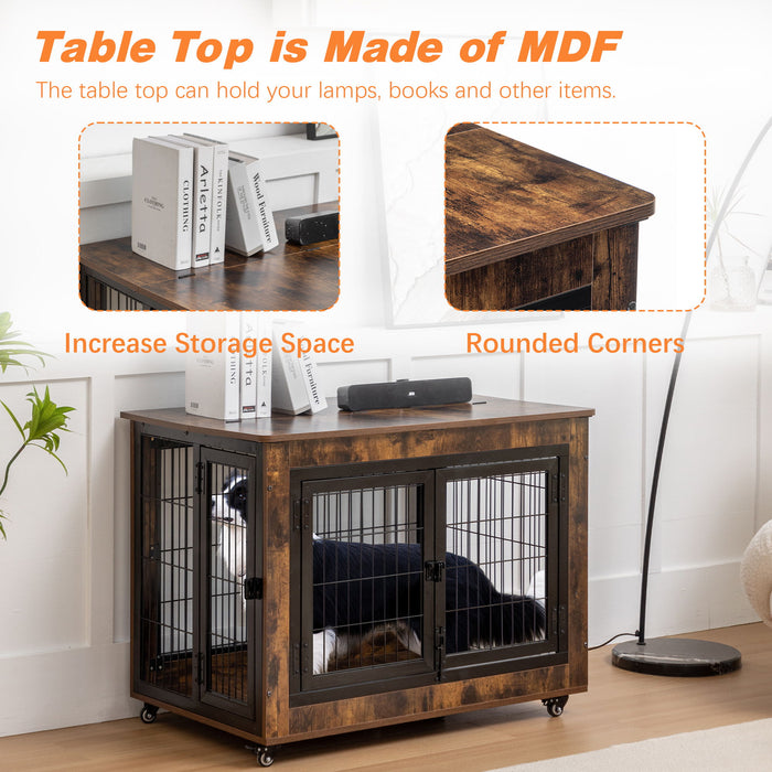 Dog Crate Furniture, Large Dog Kennel, Wooden Pet Furniture With Pull Out Tray, Home & Indoor Use, Double Door Modern Side End Table For Dog