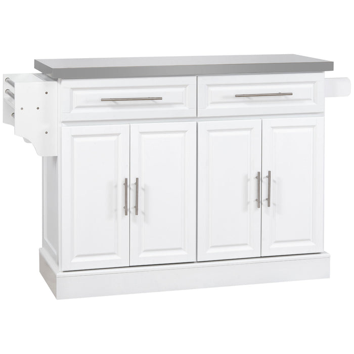 Homcom - Rolling Kitchen Island With Storage, Portable Kitchen Cart With Stainless Steel Top, 2 Drawers, Spice, Knife And Towel Rack And Cabinets