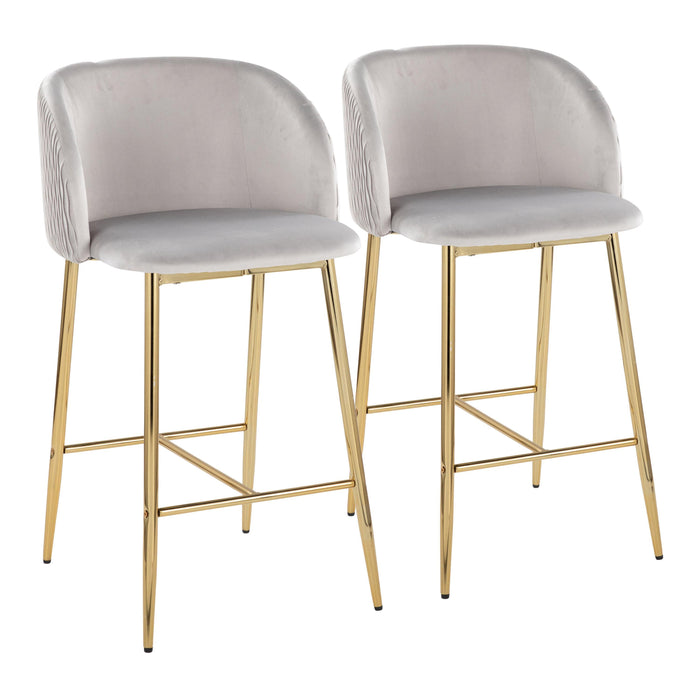 Fran - Pleated Waves Contemporary / Glam Fixed Height Counter Stool (Set of 2)