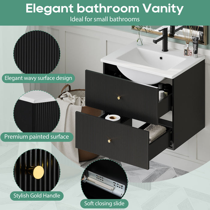 Wall Mounted Bathroom Vanity With 2 Drawers, Ideal For Small Bathrooms