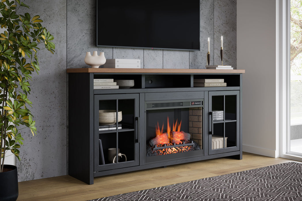 Essex - 74" Fireplace TV Stand Console For TVs Up To 85" - Black And Whiskey