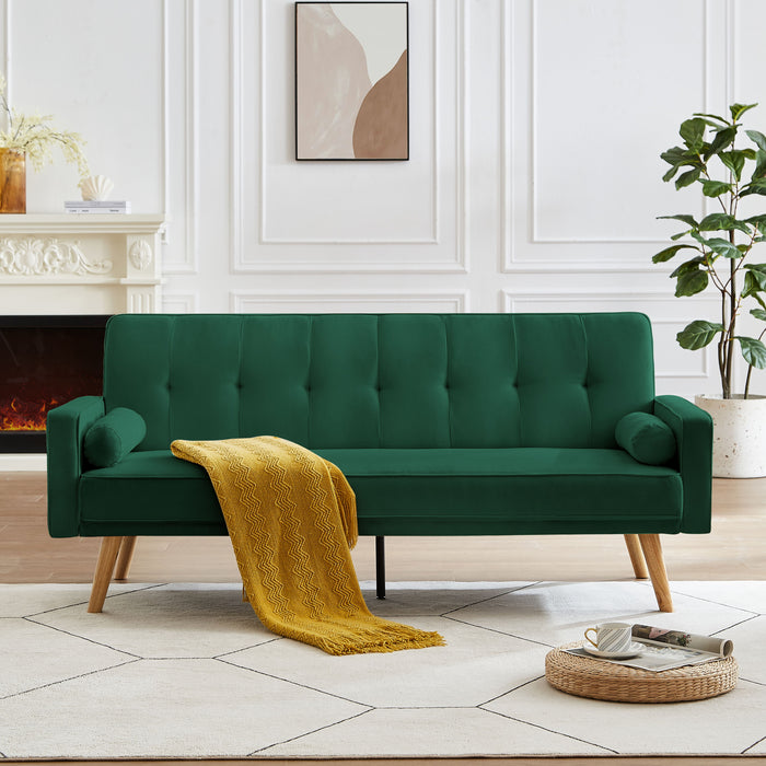 Mid-Century Chesterfield Sofa Couch, Modern Love Seats Sofa Furniture, Upholstered Button Tufted Couch With 2 Bolster Pillows For Living Room Apartment - Green