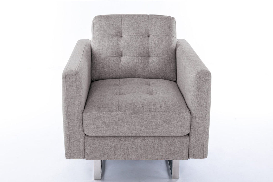 Victoria - Linen Fabric Armchair With Metal Legs, Side Pockets, And Pillow