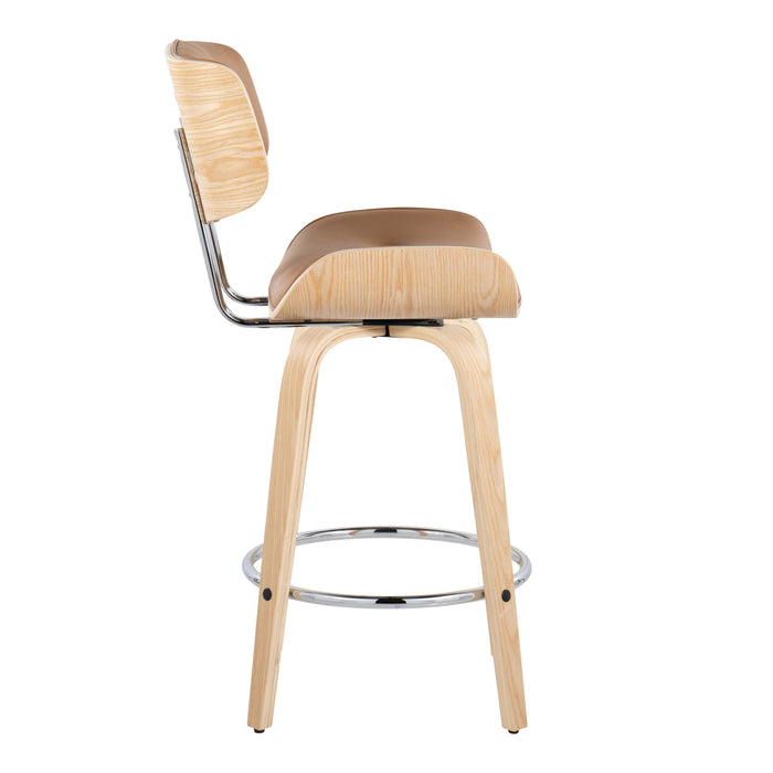 Lombardi - Mid Century Modern Fixed Height Counter Stool With Swivel With Round Footrest (Set of 2)