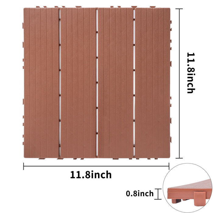 Plastic Interlocking Deck Tiles (Pack Of 44), Patio Flooring Outdoor Waterproof All Weather Use For Garden Poolside Front / Back Yard - Mahogany