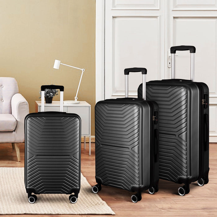 Luggage Sets 3 Piece Suitcase Set Hard Shell Carry On Suitcases With Spinner Wheels Suitcase With Tsa Lock 20" / 24" / 28" - Black