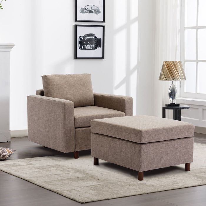 Single Seat Module Sofa Sectional Couch With Armrest With 1 Ottoman, Cushion Covers Non-Removable And Non-Washable