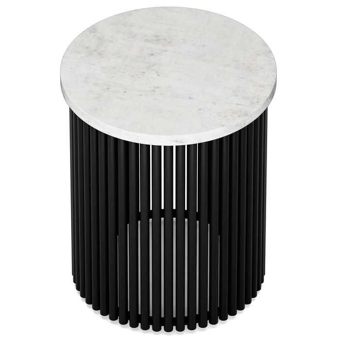 Demy - Metal Accent Table - White Marble / Black