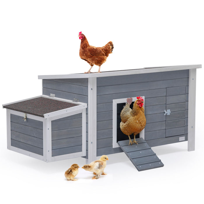 Large Wooden Chicken Coop With Perches And Nesting Box, Weatherproof Chicken / Rabbit / Duck House - Gray