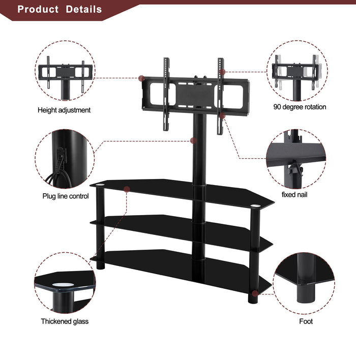 43.3" Multi-Function TV Stand Height Adjustable Bracket Swivel 3 Tier - Black