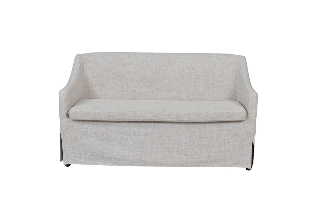 Slip Covered Settee With Casters - Beige