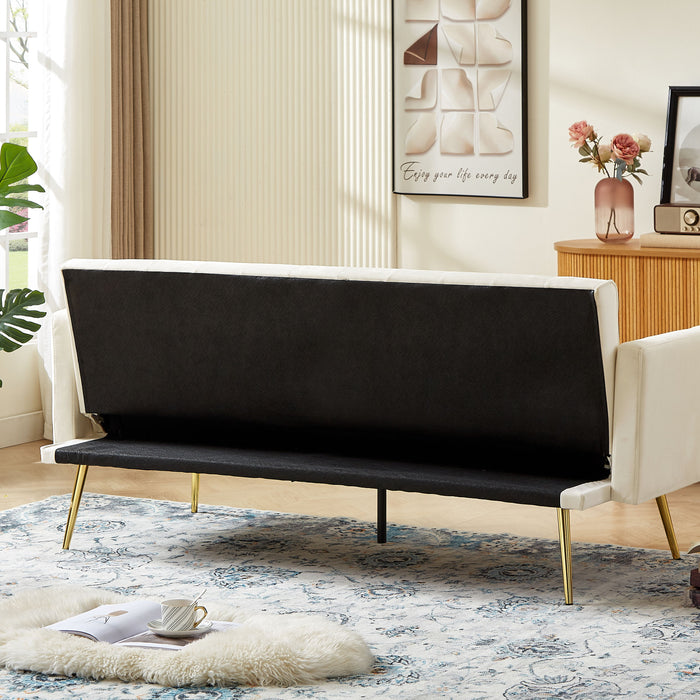 Morden Velvet Futon Sofa Bed For Living Room, Convertible 3 Adjustable Couch Loveseat With Metal Leg